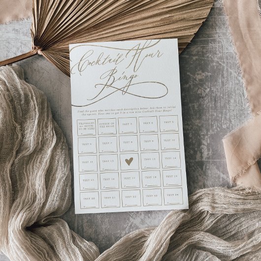 Romantische Goldkalligrafie Cocktail Hour Bingo Sp Flyer