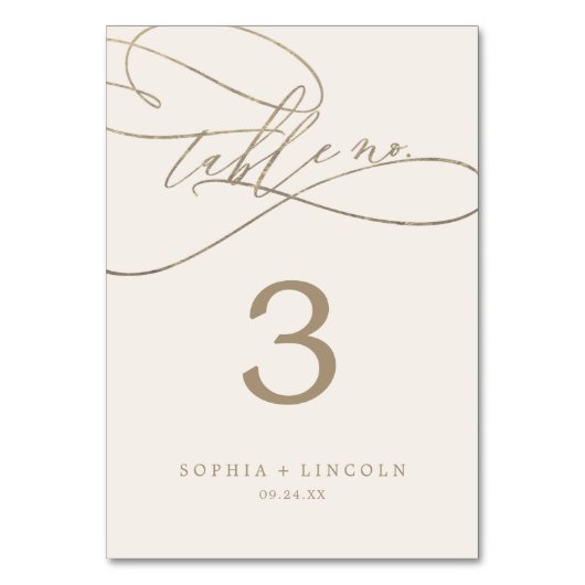 Romantische Goldkalligrafie | Elfenbein Geblüht Tischnummer (Vorderseite)