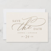 Romantische Goldkalligrafie Elfenbein QR Code Hori Save The Date (Vorderseite)