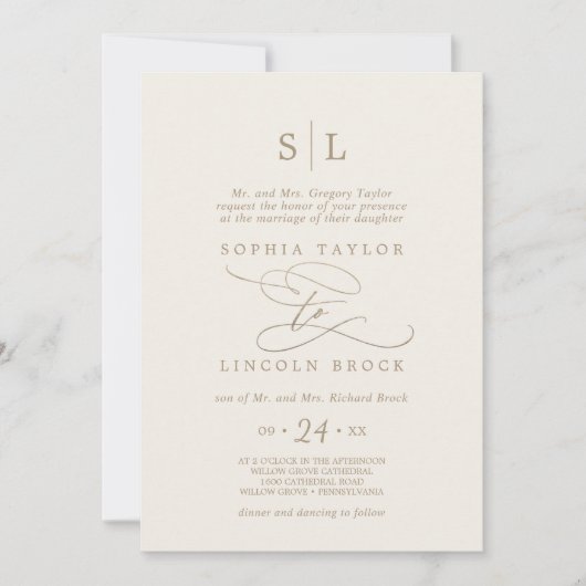 Romantische Goldkalligrafie | Elfenbeinfeierliche Einladung (Vorderseite)