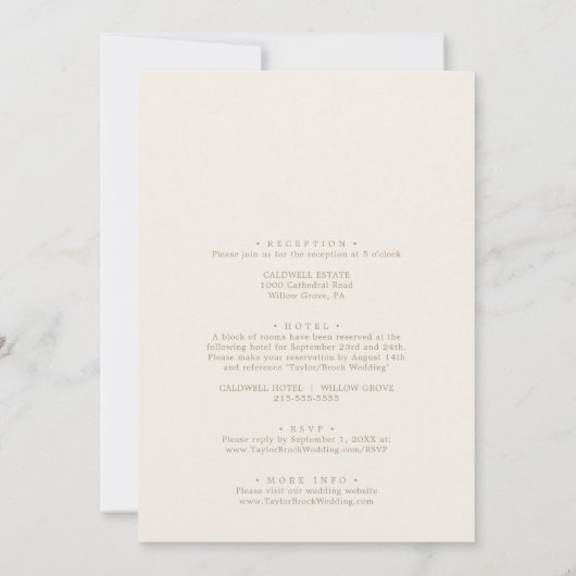 Romantische Goldkalligrafie Elfenbeinhochzeit Empf Einladung (Rückseite)