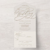 Romantische Goldkalligrafie | Elfenbeinkühe All In One Einladung (Innen Boden)