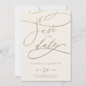 Romantische Goldkalligrafie | Elfenbeinküste Save Save The Date (Vorderseite)