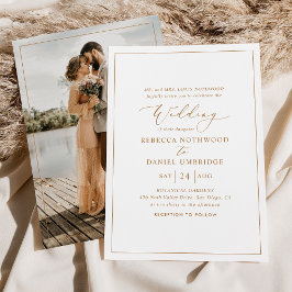 Romantische Goldkalligrafie-Foto Hochzeit Einladung
