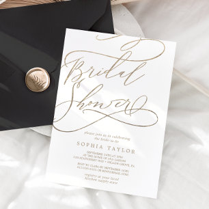 Romantische Goldkalligrafie GEBLÜHT BRAUTPARTY Einladung