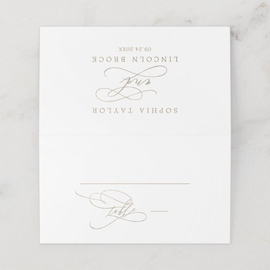 Romantische Goldkalligrafie | Geblüht Hochzeit Platzkarte (Außenseite Aufgefaltet)