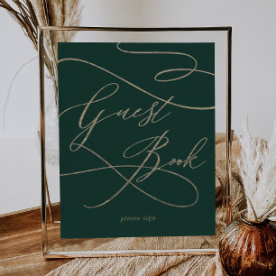 Romantische Goldkalligrafie Green Guest Book Sig Poster