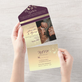Romantische Goldkalligrafie-Hochzeit All In One Einladung