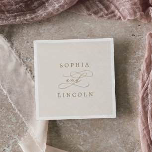 Romantische Goldkalligrafie   Hochzeit von Elfenbe Serviette