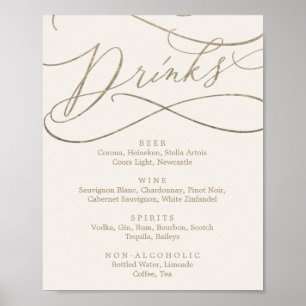 Romantische Goldkalligrafie Ivory Drink Menu Sig Poster