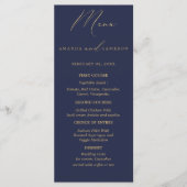 Romantische Goldkalligrafie Navy Blue Wedding Menükarte (Vorderseite)