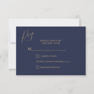 Romantische Goldkalligrafie Navy Blue Wedding RSVP Karte
