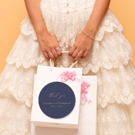 Romantische Goldkalligrafie Navy Blue Wedding Runder Aufkleber