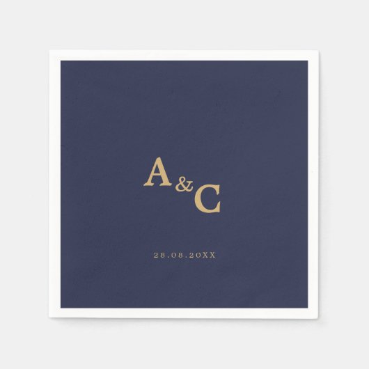 Romantische Goldkalligrafie Navy Blue Wedding Serviette (Vorderseite)