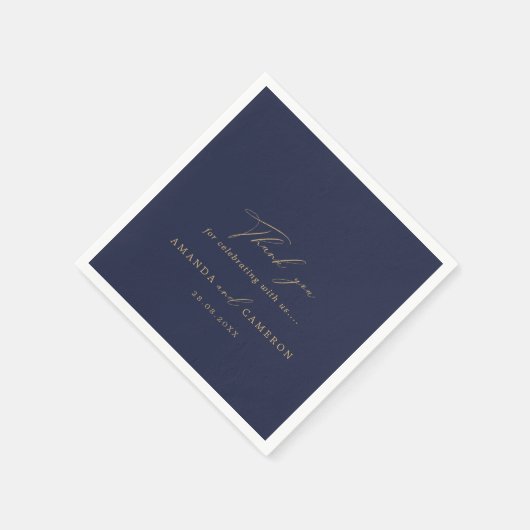 Romantische Goldkalligrafie Navy Blue Wedding Serviette (Ecke)