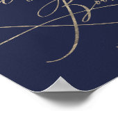 Romantische Goldkalligrafie | Navy Guest Book Sign Poster (Ecke)