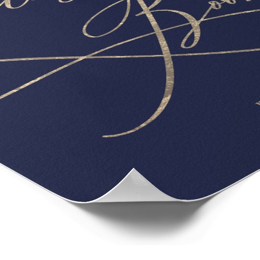 Romantische Goldkalligrafie | Navy Guest Book Sign Poster (Ecke)