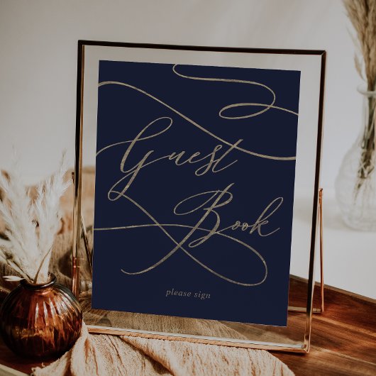 Romantische Goldkalligrafie | Navy Guest Book Sign Poster
