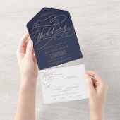 Romantische Goldkalligrafie | Navy Hochzeit von Al All In One Einladung (Abreißen)