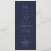 Romantische Goldkalligrafie | Navy Monogram Weddin Programm (Vorderseite)