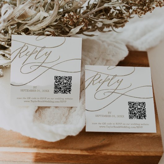 Romantische Goldkalligrafie QR Code Wedding RSVP Begleitkarte