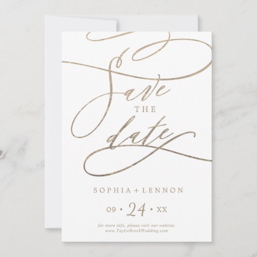 Romantische Goldkalligrafie Save The Date (Vorderseite)