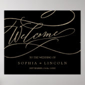 Romantische Goldkalligrafie | Schwarze Begrüßung Poster (Vorne)