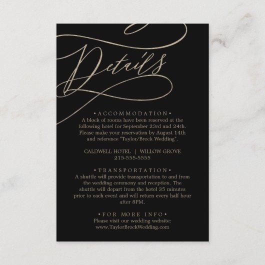 Romantische Goldkalligrafie Schwarze Detail Beilag Begleitkarte (Vorderseite)