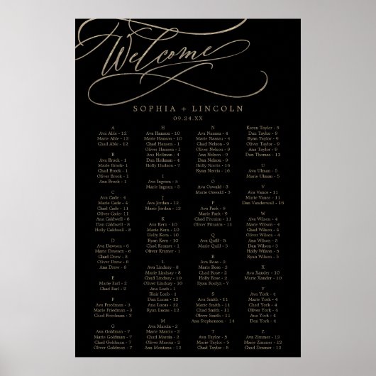 Romantische Goldkalligrafie | Schwarze Sitztabelle Poster (Vorne)