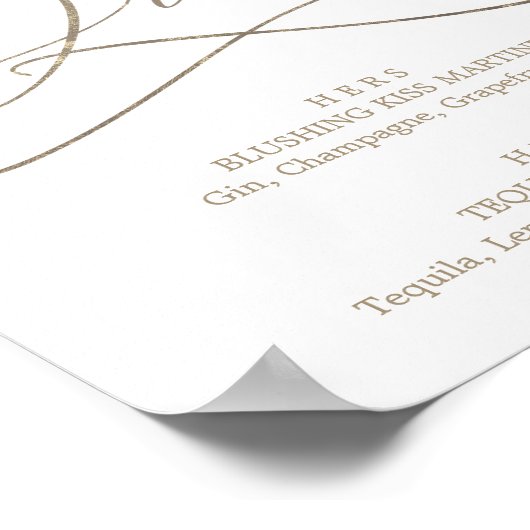 Romantische Goldkalligrafie Signature Drinks unter Poster (Ecke)