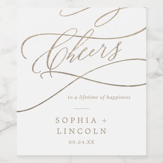 Romantische Goldkalligraphie Cheers Weinetiketten Weinetikett (Einzelnes Label)