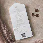 Romantische Goldkalligraphie Monogram QR Code Hoch All In One Einladung
