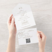 Romantische Goldkalligraphie Monogram QR Code Hoch All In One Einladung (Abreißen)