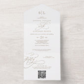 Romantische Goldkalligraphie Monogram QR Code Hoch All In One Einladung (Innen Boden)