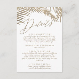 Romantische Goldkalligraphie Palm Blätter Details Begleitkarte