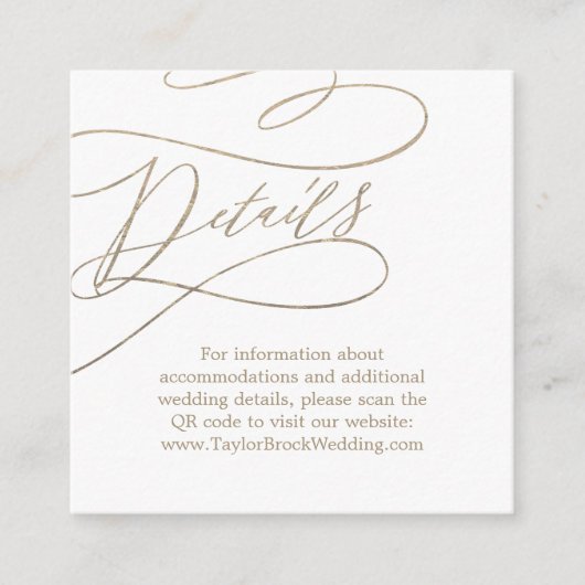 Romantische Goldkalligraphie QR Code Hochzeitdetai Begleitkarte (Vorderseite)