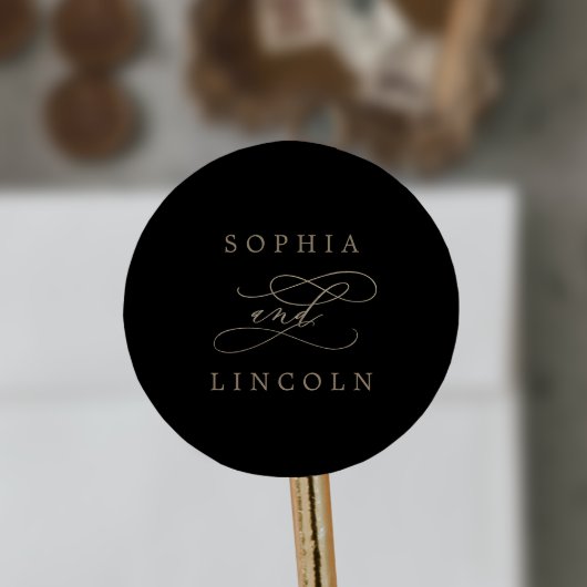 Romantische Goldkalligraphie-Schwarze Umschlag Auf Runder Aufkleber