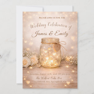 Romantische Goldlicht-Herzen-Hochzeitseinladung Einladung