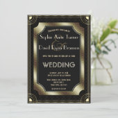 Romantische Goldmedaille Gatsby Art Deco 20s Hochz Einladung (Stehend Vorderseite)