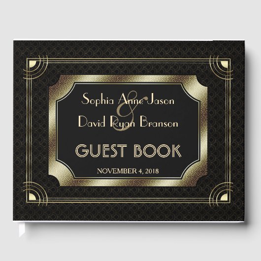 Romantische Goldmedaille Gatsby Art Deco 20s Hochz Gästebuch (Vorderseite)