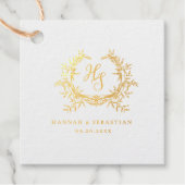 Romantische Goldmonogramm-Wappen Hochzeit Geschenkanhänger (Vorderseite)