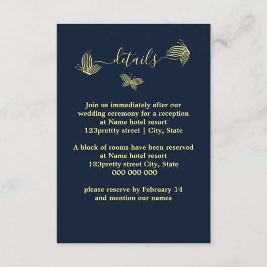 Romantische Goldschmetterlinge Begleitkarte (Vorderseite)