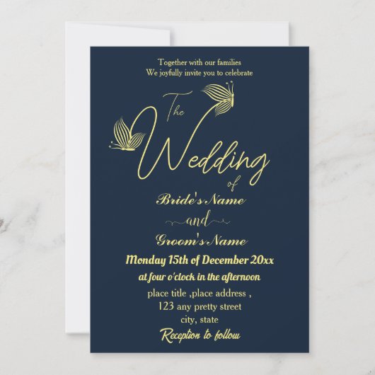 Romantische Goldschmetterlinge Einladung (Vorderseite)