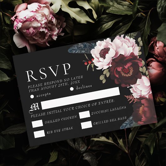Romantische Gothic Watercolor Raven Wedding RSVP Begleitkarte