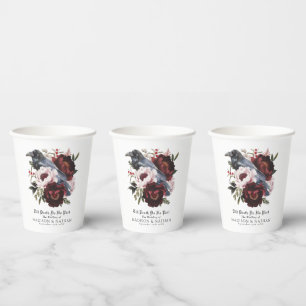 Romantische gotische Aquarell-Raben-Blumenhochzeit Pappbecher