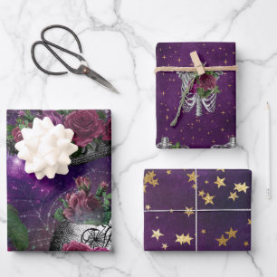 Romantische Gotische Hexe und Rose um Mitternacht Geschenkpapier Set