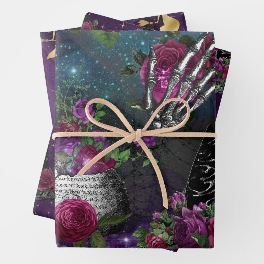 Romantische Gotische Hexe und Rose um Mitternacht Geschenkpapier Set (Beispiel)