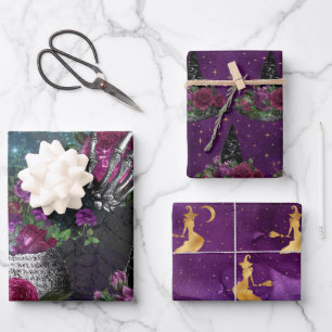 Romantische Gotische Hexe und Rose um Mitternacht Geschenkpapier Set
