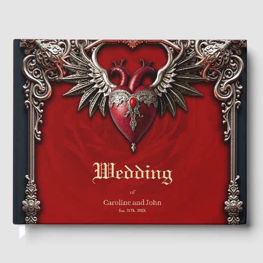 Romantische gotische Ikone: Herz, Rose, Schädel. Gästebuch (Vorderseite)