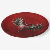 Romantische gotische Ikone: Herz, Rose, Schädel. Pappteller (Schrägansicht)